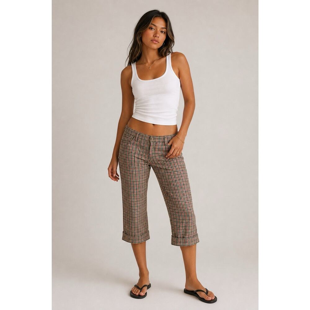 Vintage Tommy Hilfiger Y2K 90s 00s Gingham Capris Bermuda Crop Pant Low Rise 12